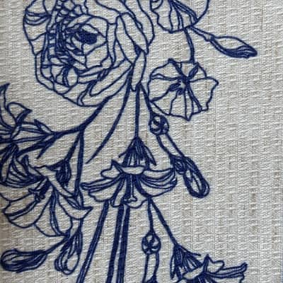 27-001-F Navy Floral Polyester-Linen Fabric